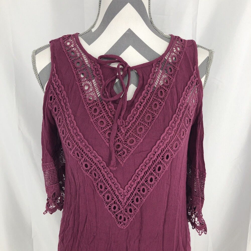Maurices Plum Purple Crochet Lace Cold Shoulder Lined Boho Dress Small